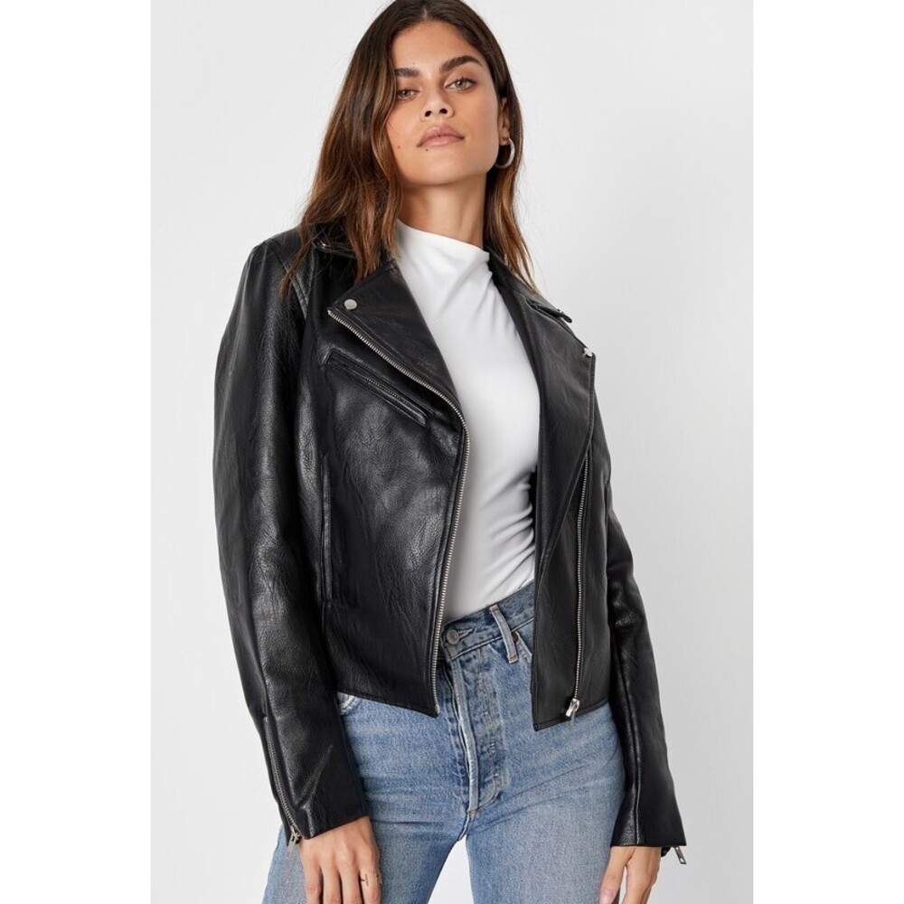 Lulus Wild Perfection Black Vegan Leather Moto Jacket - Size XL